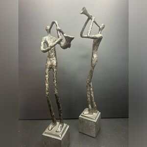 musician sculptures- set of 2 - trumpet & saxophone player approx 18" ta…
